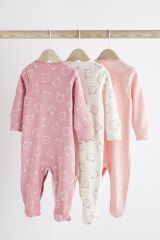 Next Baby % 100 Pamuklu Pembe Ayıcık Desenli 3’lü Tulum Set