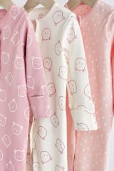Next Baby % 100 Pamuklu Pembe Ayıcık Desenli 3’lü Tulum Set