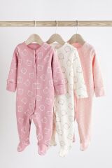Next Baby % 100 Pamuklu Pembe Ayıcık Desenli 3’lü Tulum Set