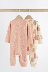 Next Baby % 100 Pamuklu Pembe Tavşancık Ayaksız 2’li Tulum Set