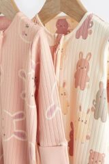 Next Baby % 100 Pamuklu Pembe Tavşancık Ayaksız 2’li Tulum Set