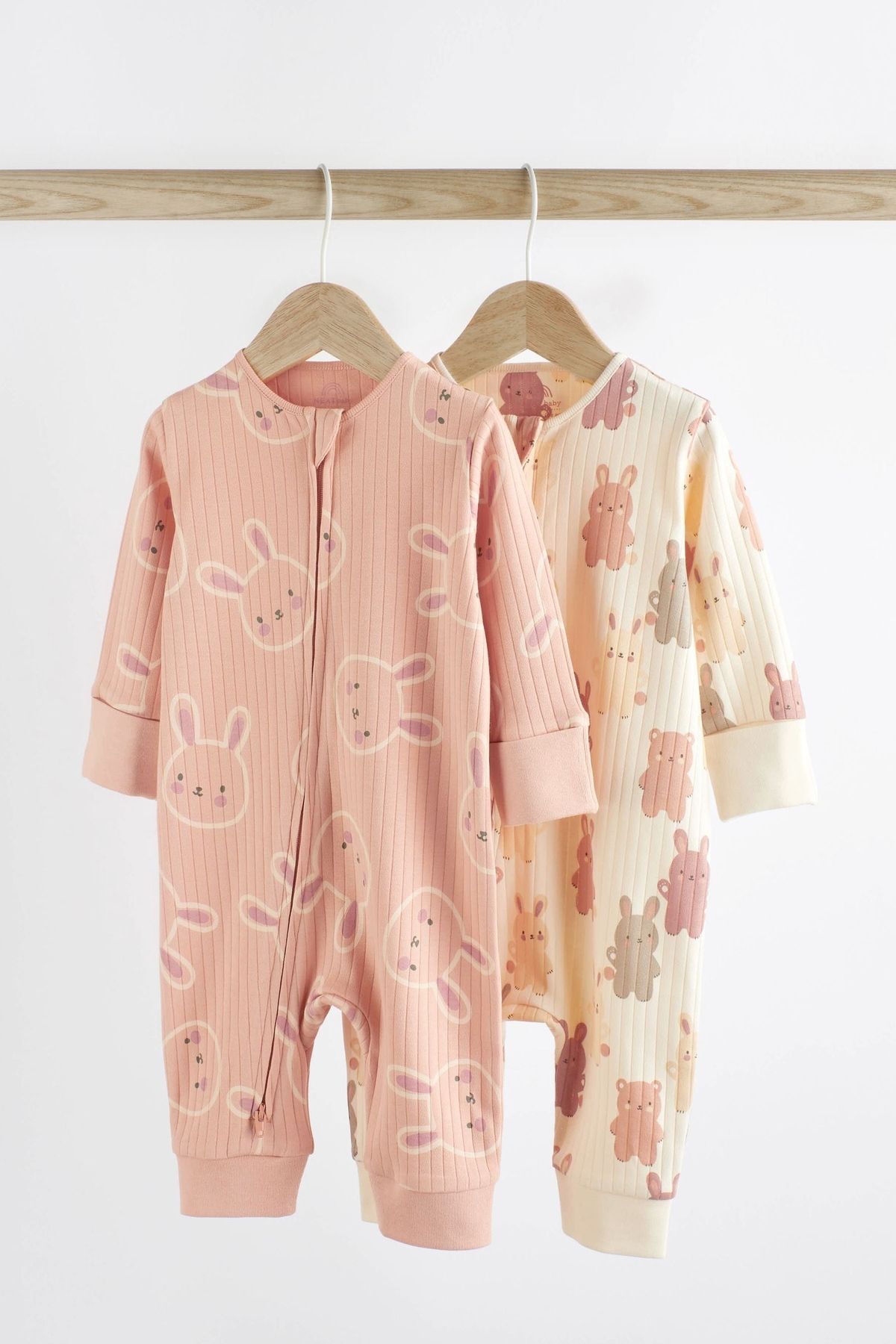Next Baby % 100 Pamuklu Pembe Tavşancık Ayaksız 2’li Tulum Set