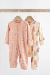 Next Baby % 100 Pamuklu Pembe Tavşancık Ayaksız 2’li Tulum Set