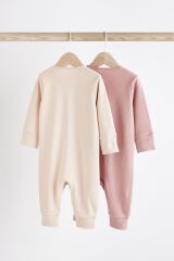 Next Baby Pamuklu Pembe Ribanalı Fermuarlı 2’li Tulum Set