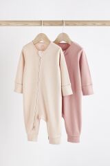 Next Baby Pamuklu Pembe Ribanalı Fermuarlı 2’li Tulum Set