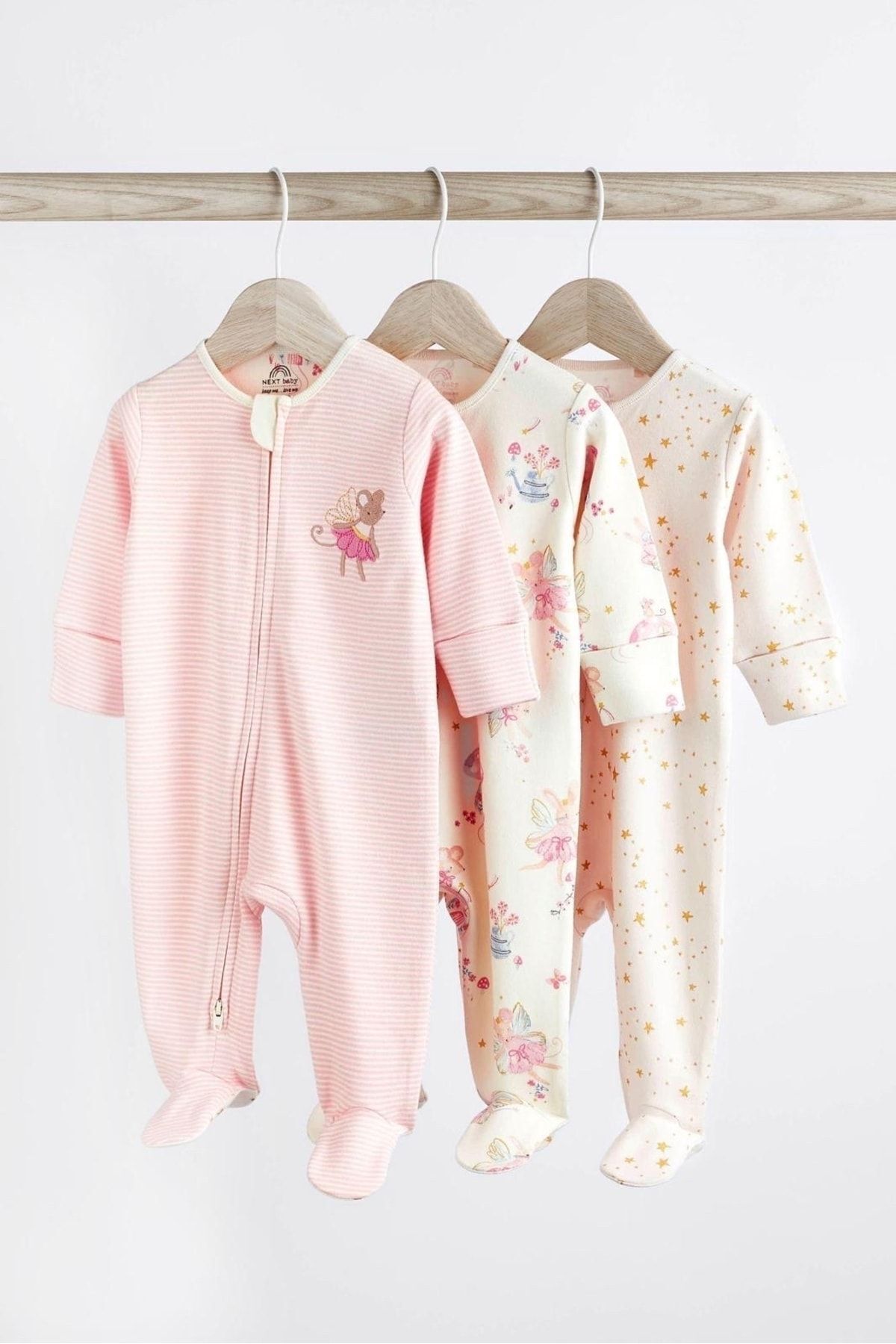 Next Baby % 100 Pamuklu Pale Pink 3’lü Tulum Set
