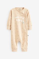 Next Baby % 100 Pamuklu Krem Karamel Fermuarlı 2’li Tulum Set