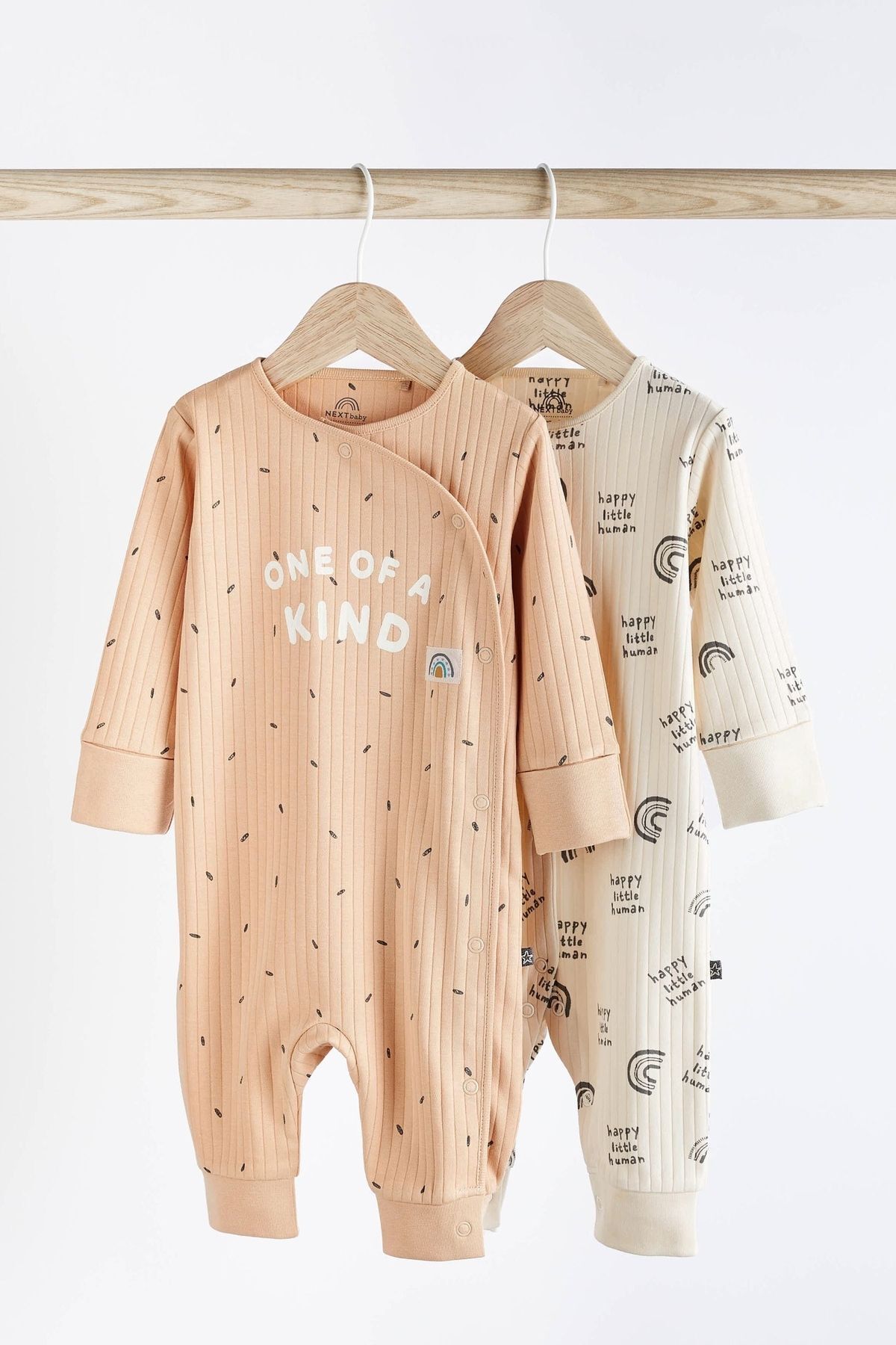 Next Baby % 100 Pamuklu Krem Karamel Fermuarlı 2’li Tulum Set