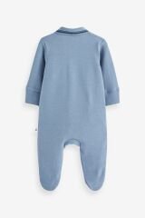 Next Baby % 100 Pamuklu Mavi / Krem Polo Yaka 2’li Tulum Set