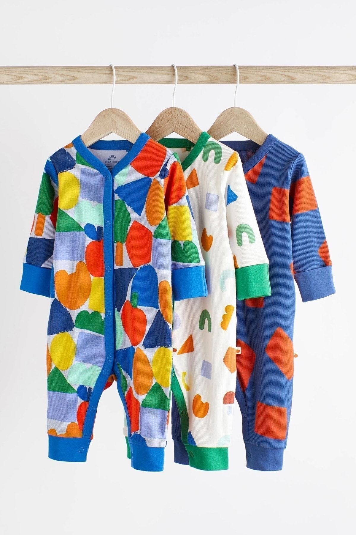 Next Baby % 100 Mavi Renk Bloklu 3’lü Tulum Set