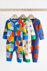 Next Baby % 100 Mavi Renk Bloklu 3’lü Tulum Set