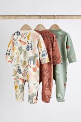 Next Baby % 100 Pamuklu Krem Hayvan Desenli 3’lü Tulum Set