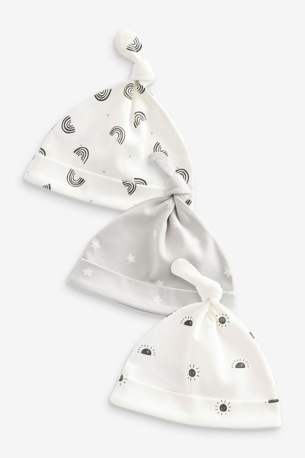 Next Baby % 100 Pamuklu White Grey 3’lü Yenidoğan Bebek Şapka