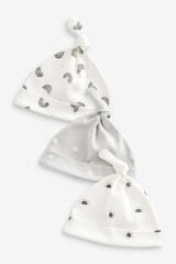 Next Baby % 100 Pamuklu White Grey 3’lü Yenidoğan Bebek Şapka