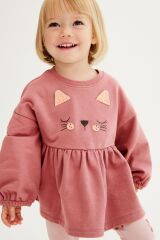 Next Baby % 100 Pamuklu Pembe Kedi Desenli Alt Üst Takım