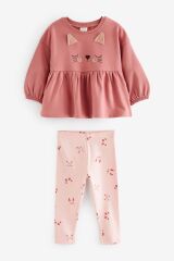 Next Baby % 100 Pamuklu Pembe Kedi Desenli Alt Üst Takım