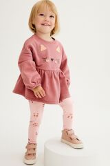 Next Baby % 100 Pamuklu Pembe Kedi Desenli Alt Üst Takım