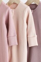 Next Baby % 100 Pamuklu Pembe Fermuarlı 3’lü Tulum Set