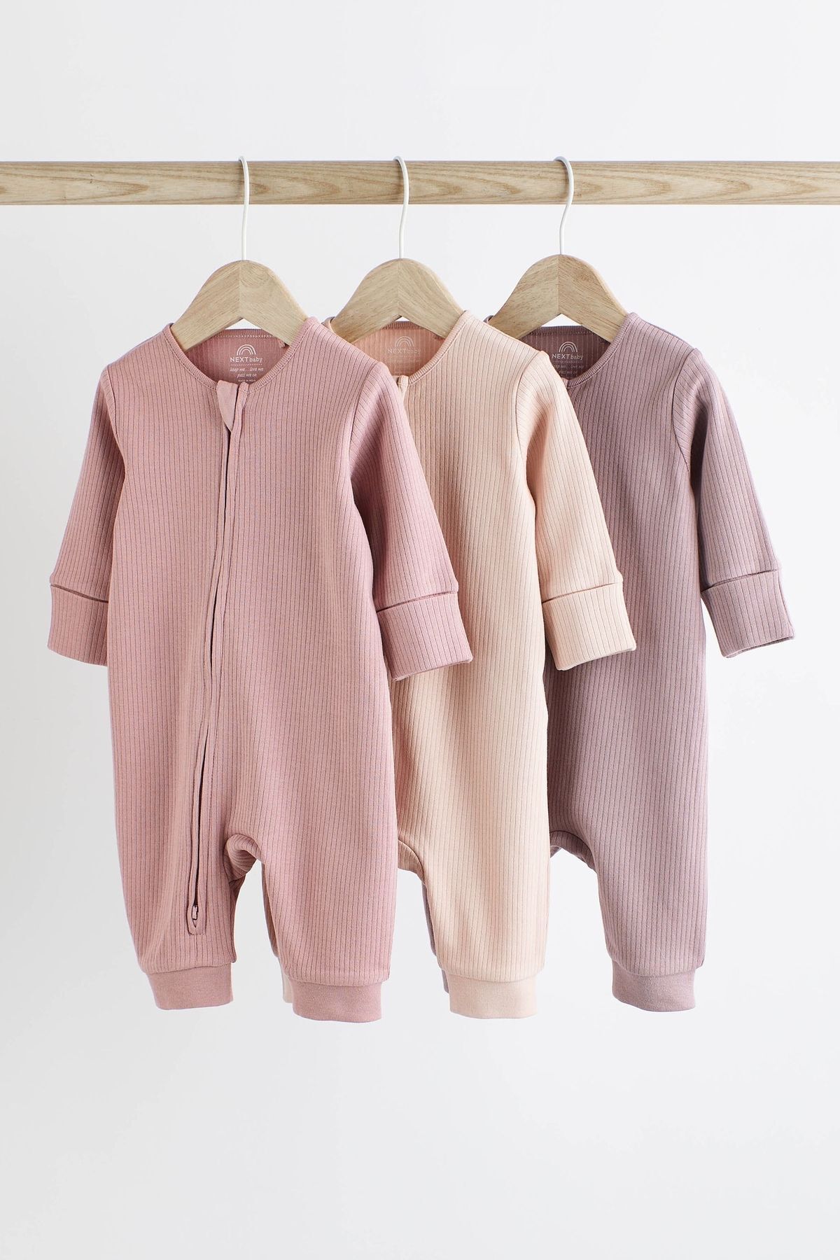Next Baby % 100 Pamuklu Pembe Fermuarlı 3’lü Tulum Set