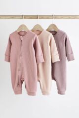 Next Baby % 100 Pamuklu Pembe Fermuarlı 3’lü Tulum Set