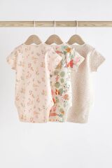 Next Baby % 100 Pamuklu Pembe Tavşan Desenli Kısa Kollu 3’lü Body Zıbın Set