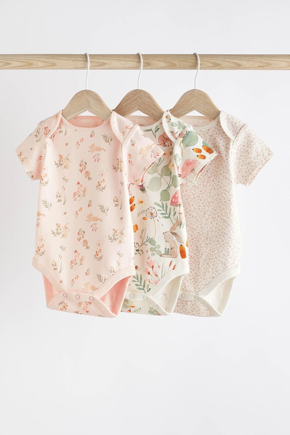 Next Baby % 100 Pamuklu Pembe Tavşan Desenli Kısa Kollu 3’lü Body Zıbın Set