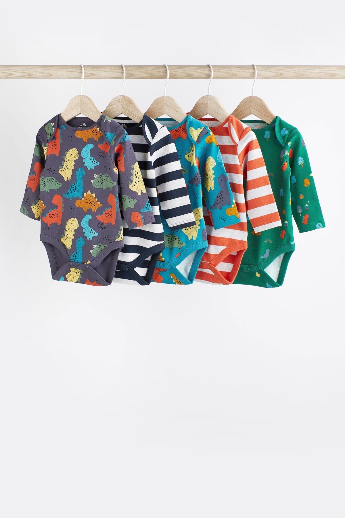 Next Baby % 100 Pamuklu Mavi Dinazor Desenli 5’li Body Zıbın Set