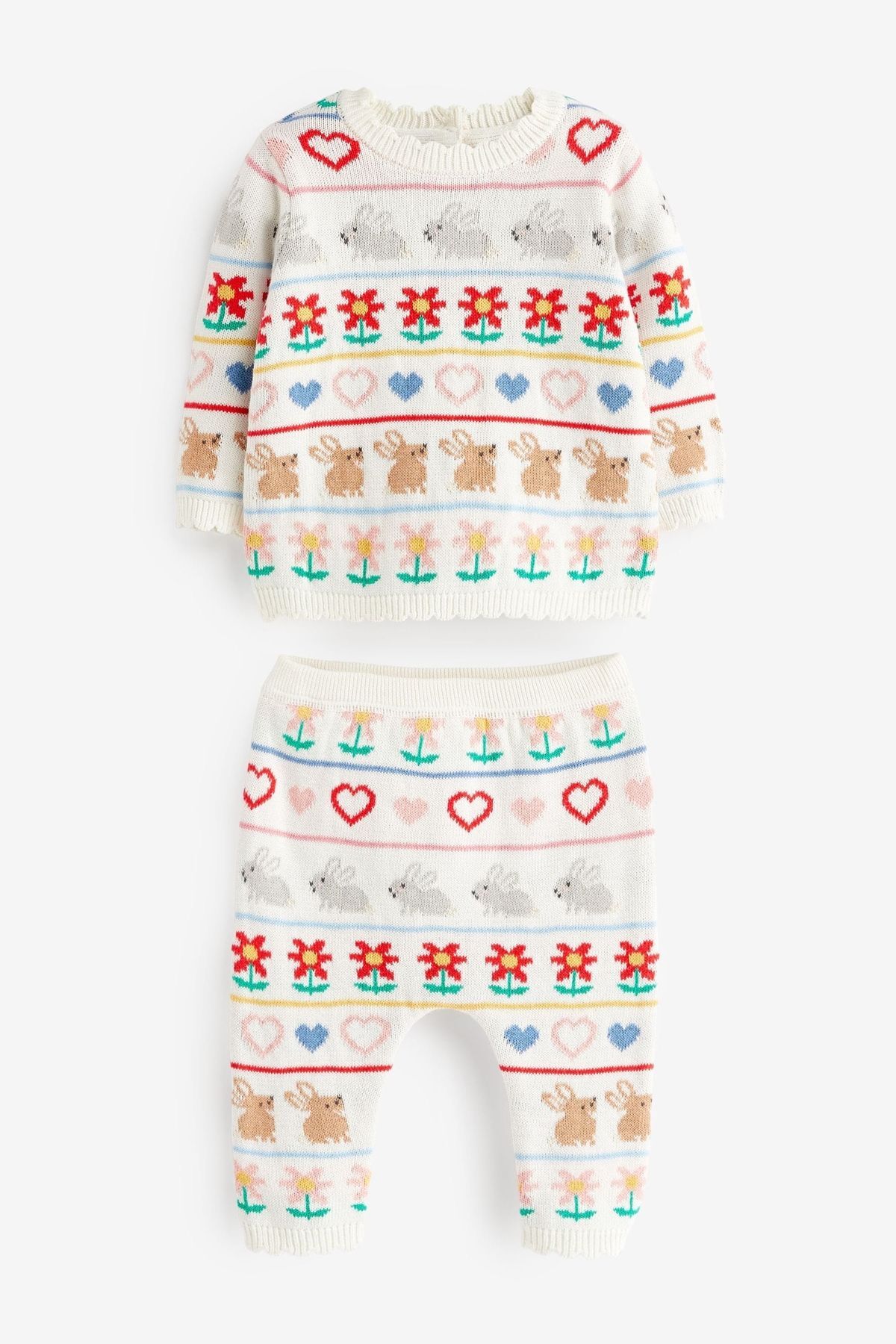 Next Baby Pamuklu Parlak Tavşan Desenli Triko Alt Üst Takım