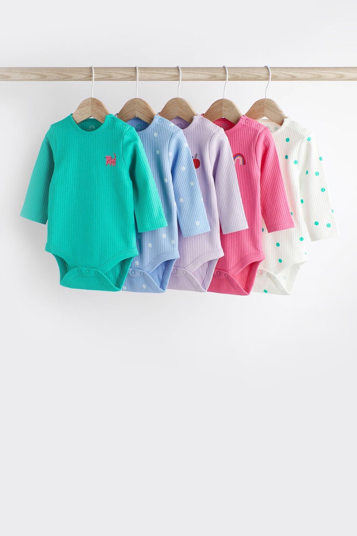 Next Baby % 100 Pamuklu Pembe Yeşil Uzun Kollu 5’li Body Zıbın