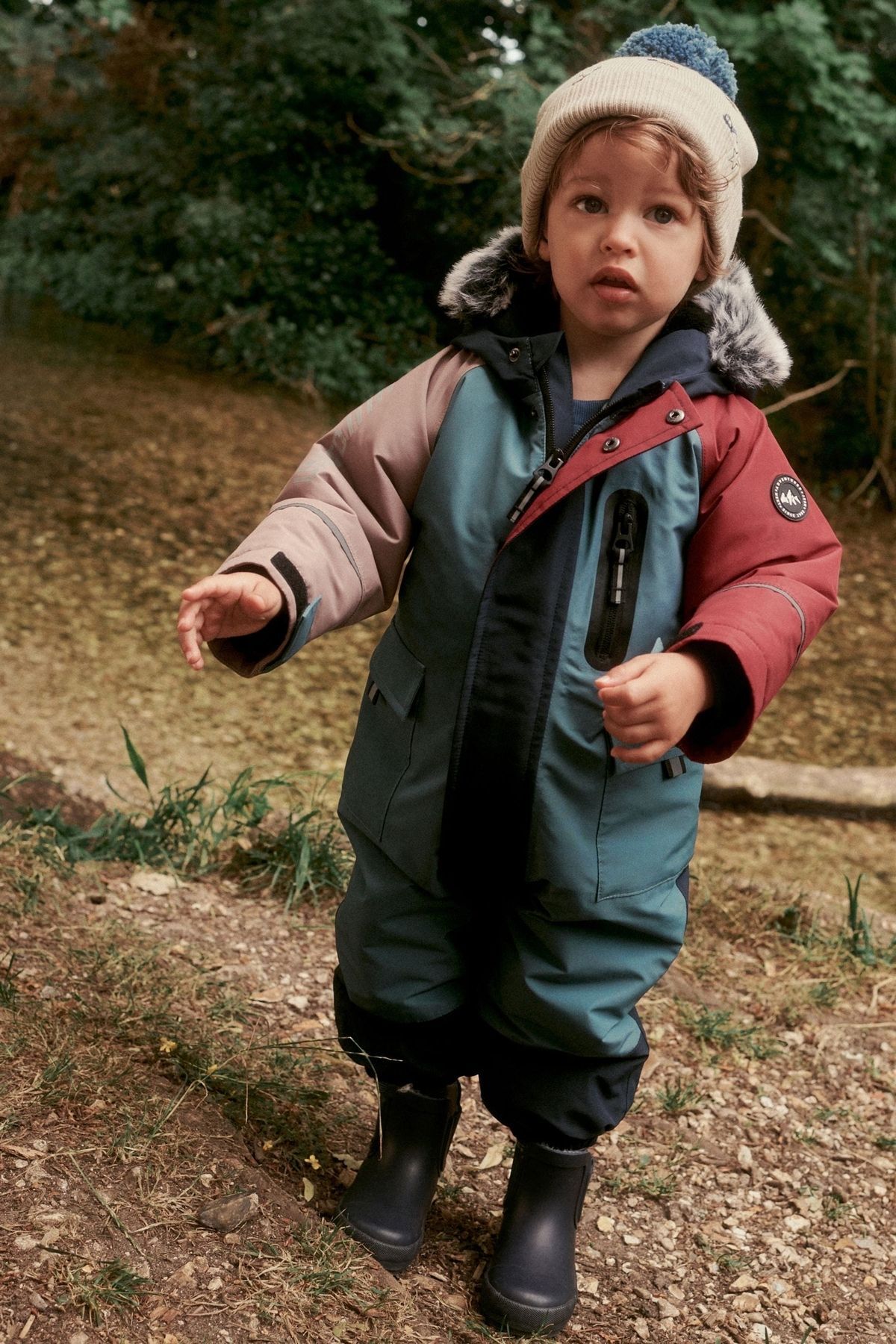 Next Baby Blue Colorblock Lüks Suni Kürklü Kar Tulumu