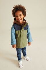 Next Baby Khaki Green Colorblock Suya Dayanıklı Tam Borg Astarlı Mont