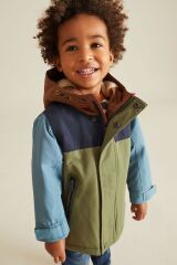 Next Baby Khaki Green Colorblock Suya Dayanıklı Tam Borg Astarlı Mont