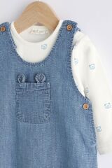 Next Baby % 100 Pamuklu Mavi Denim Tavşan Cepli Salopet Body Zıbın Set