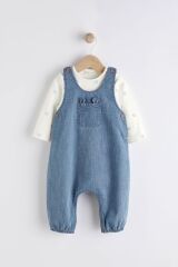 Next Baby % 100 Pamuklu Mavi Denim Tavşan Cepli Salopet Body Zıbın Set