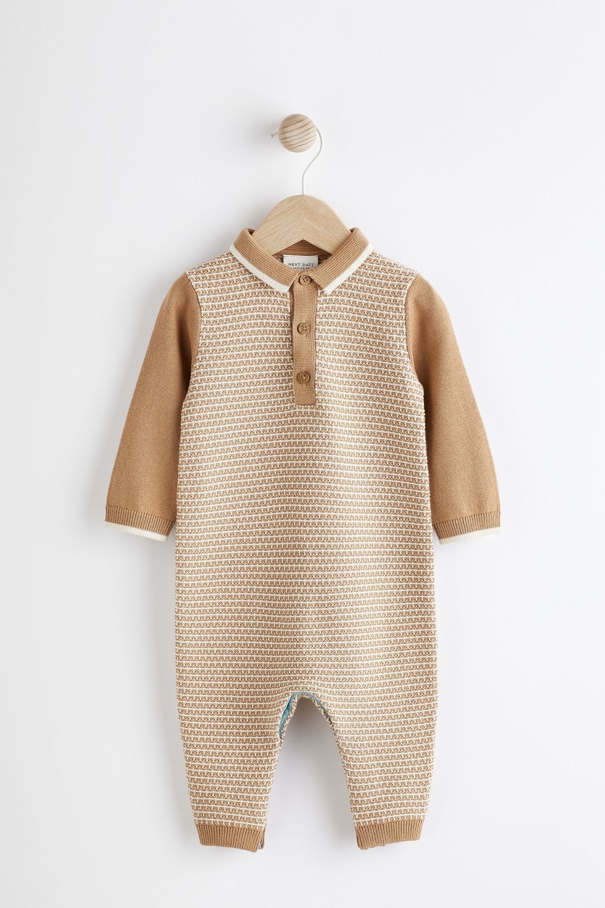 Next Baby % 100 Pamuklu Tan Brown Triko Tulum