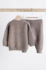 Next Baby % 100 Pamuklu Mink Brown Waffle Triko Alt Üst Takım