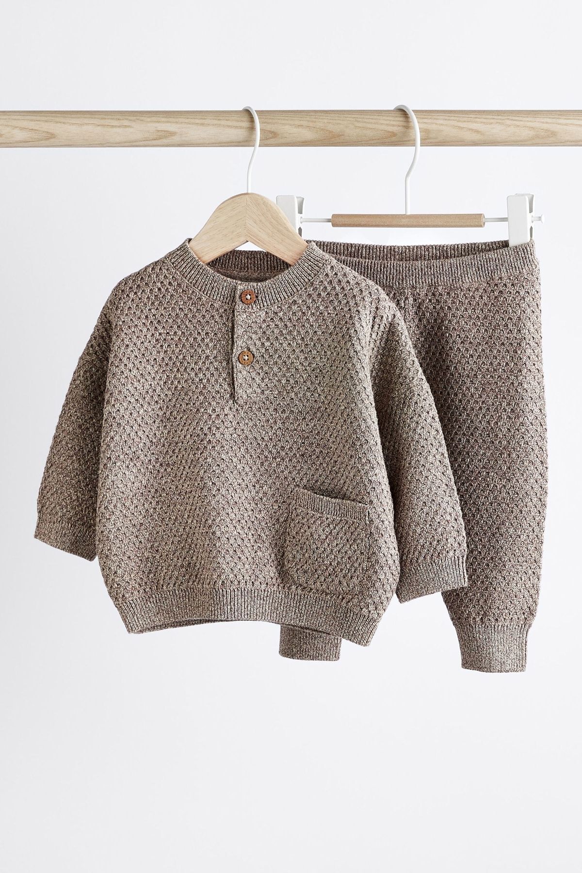 Next Baby % 100 Pamuklu Mink Brown Waffle Triko Alt Üst Takım