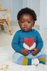 Next Baby % 100 Pamuklu Mavi Tilki Desenli Triko Alt Üst Takım