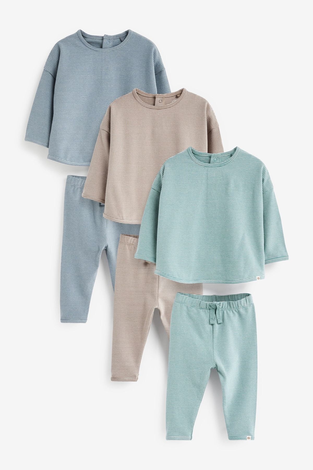 Next Baby % 100 Pamuklu Teal Blue Stripe 3’lü Alt Üst Takım