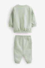 Next Baby % 100 Pamuklu Sage Green Sweatshirt Jogger Alt Üst Takım