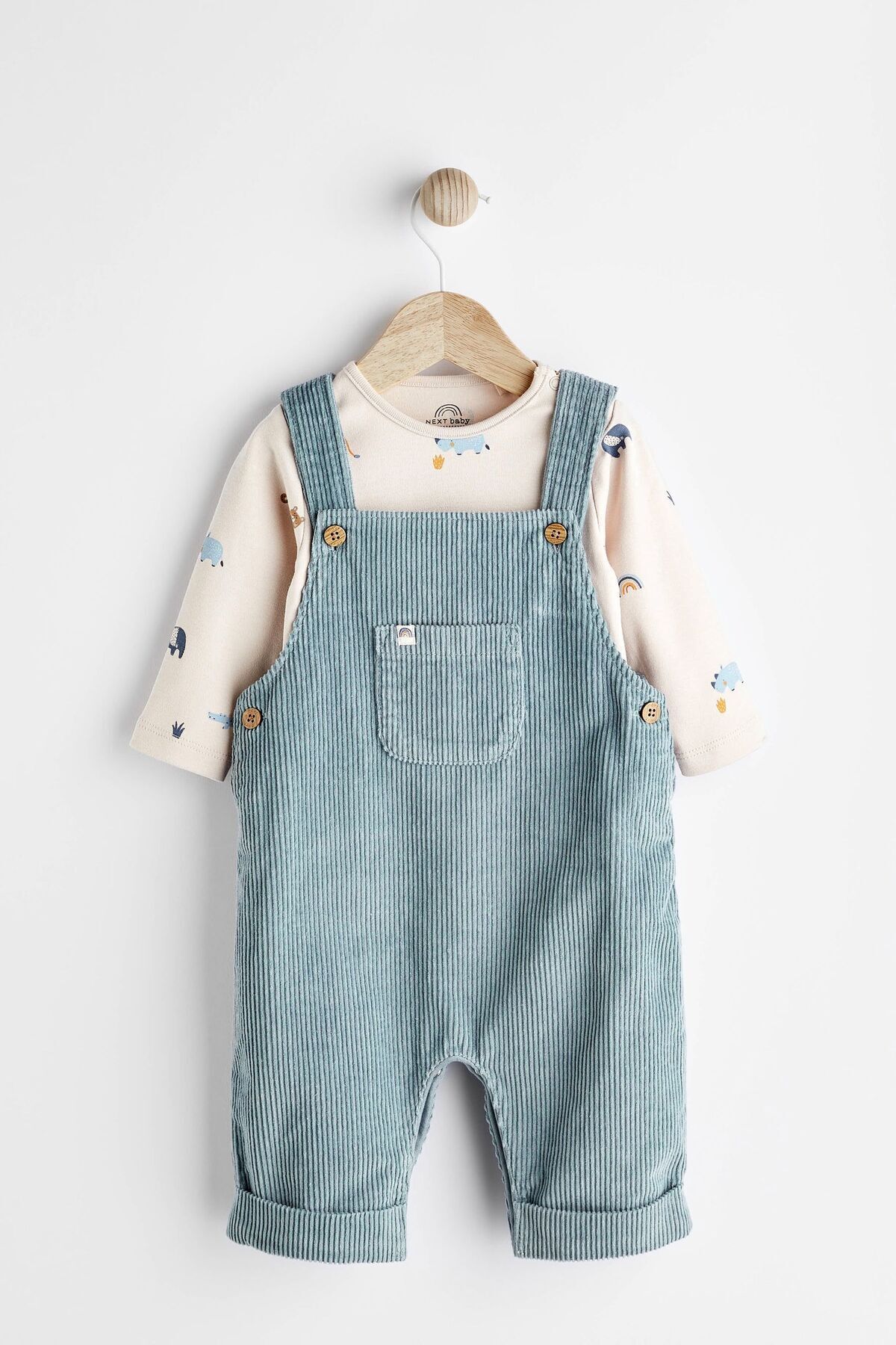 Next Baby % 100 Pamuklu Teal Blue Kadife Salopet Body Zıbın Set