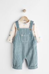 Next Baby % 100 Pamuklu Teal Blue Kadife Salopet Body Zıbın Set