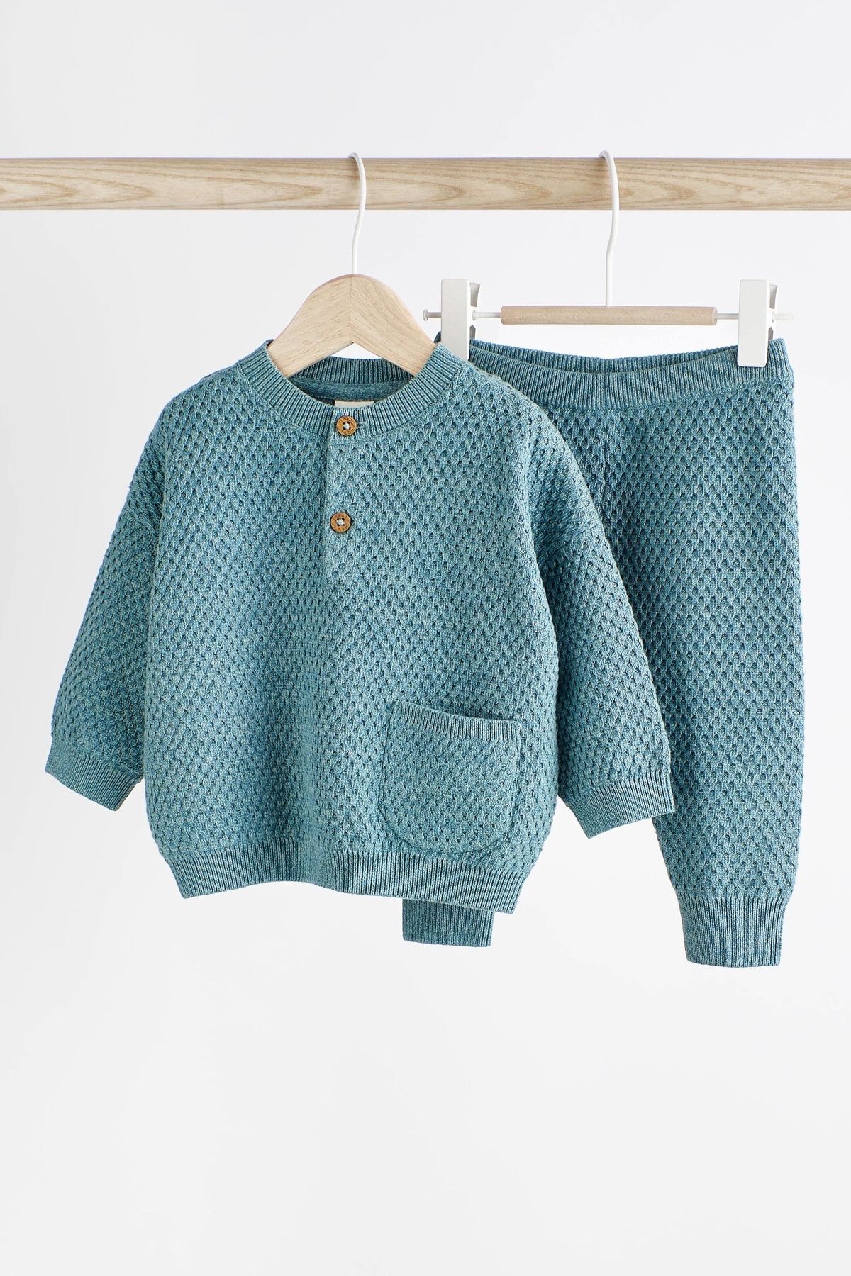 Next Baby % 100 Pamuklu Mavi Triko Waffle Alt Üst Takım