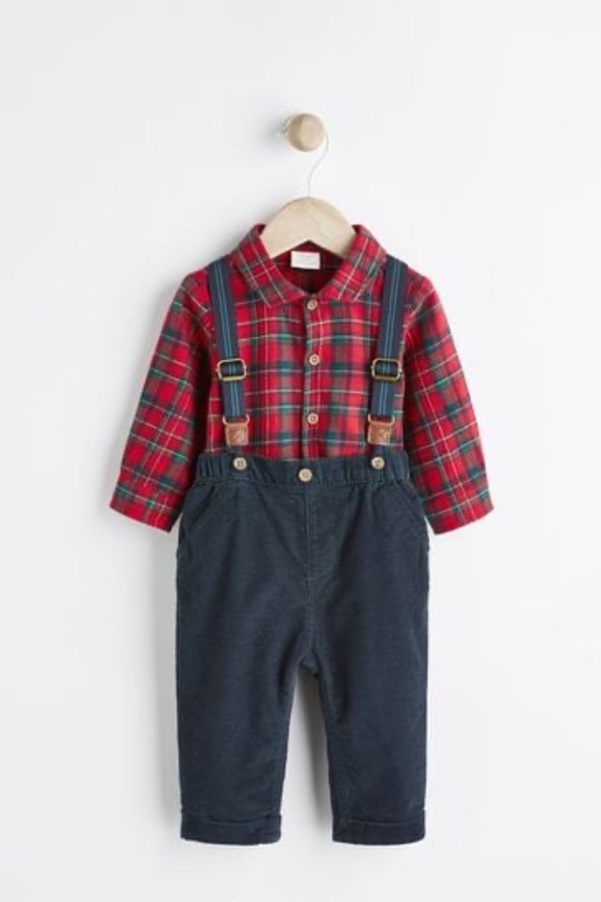 Next Baby % 100 Pamuklu Kırmızı Ekoseli Gömlek Pantolon Papyon 3’lü Alt Üst Takım