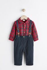 Next Baby % 100 Pamuklu Kırmızı Ekoseli Gömlek Pantolon Papyon 3’lü Alt Üst Takım