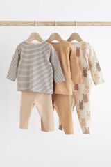 Next Baby % 100 Pamuklu Kahverengi Tavşan Desenli 3’lü Alt Üst Takım