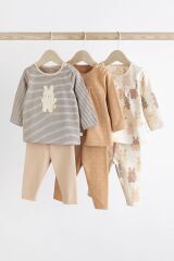 Next Baby % 100 Pamuklu Kahverengi Tavşan Desenli 3’lü Alt Üst Takım