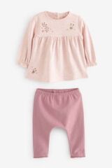 Next Baby % 100 Pamuklu Pembe Çiçek Desenli 2’li Alt Üst Takım