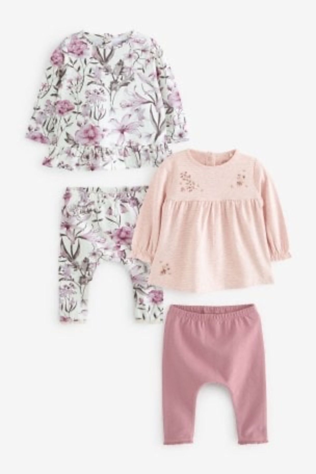 Next Baby % 100 Pamuklu Pembe Çiçek Desenli 2’li Alt Üst Takım