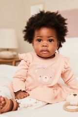 Next Baby % 100 Pamuklu Boz Ayı Desenli Akt Üst Takım Krem - 6-9 AY - Kadın / Kız